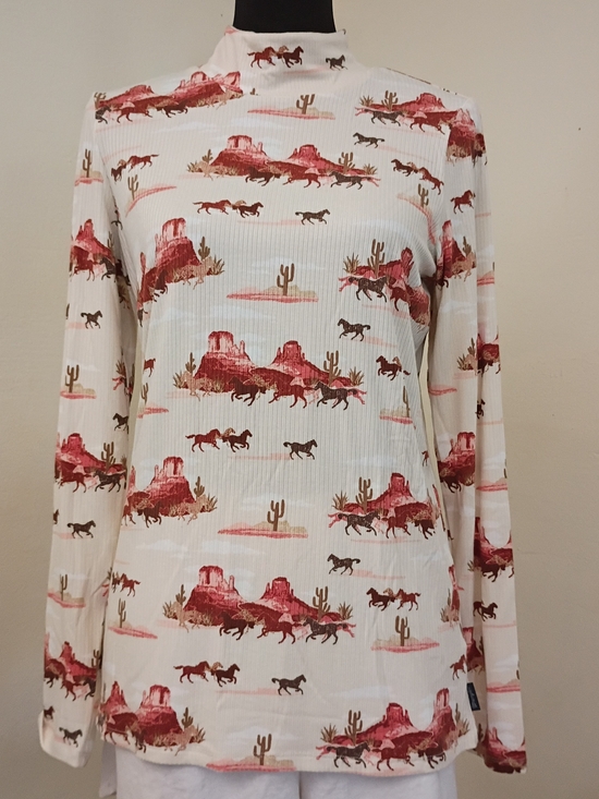 Wrangler Retro Tops - Cream Western-Print Long Sleeve Tee